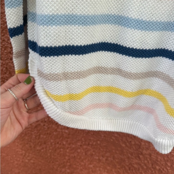 Gap Womens White Stripe Round Neck Pullover Jumper Size Large White Pink Blue - Picture 2 of 7